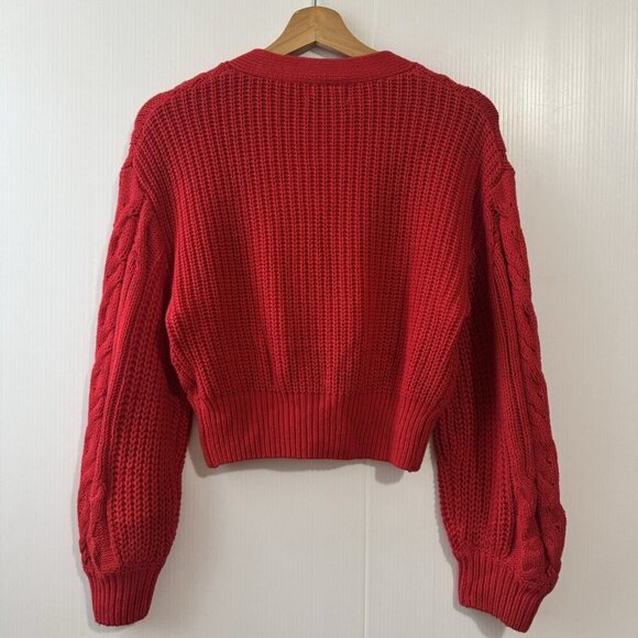 Urban Outfitters Cropped Cable Knit Sweater Women Sz XS V-neck Red Butto… - Picture 2 of 13